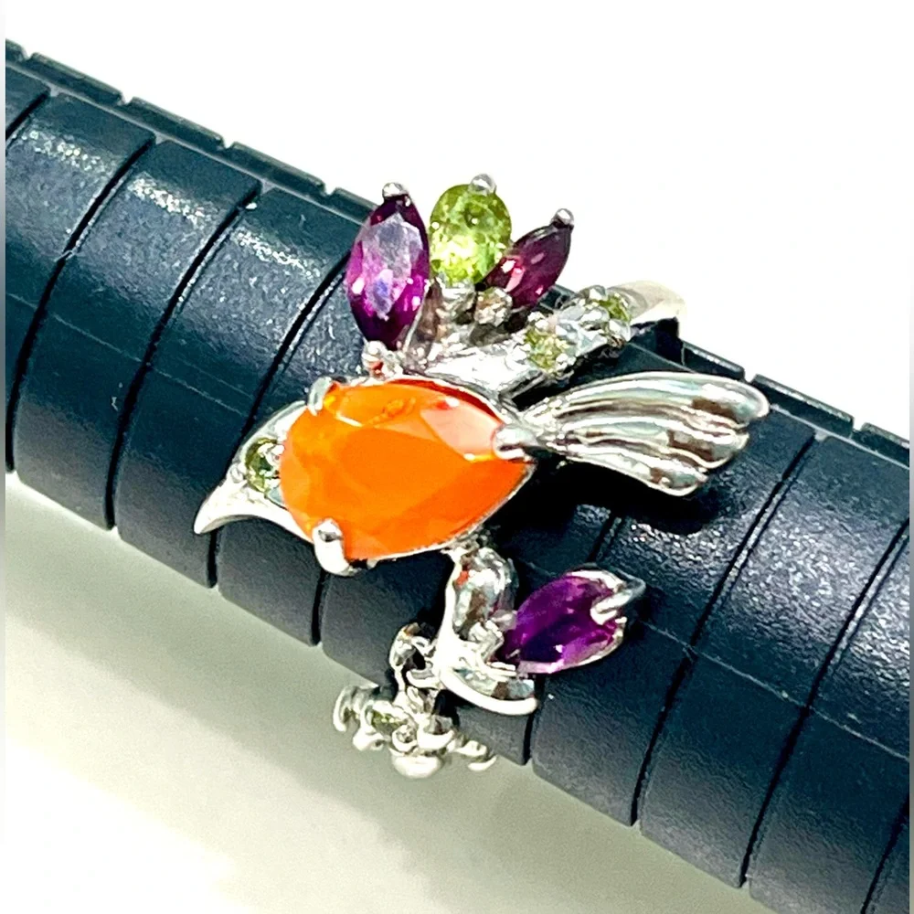 1.5ct Natural Fire Opal Peridot Amethyst 14KGP Ring - Picture 1 of 5